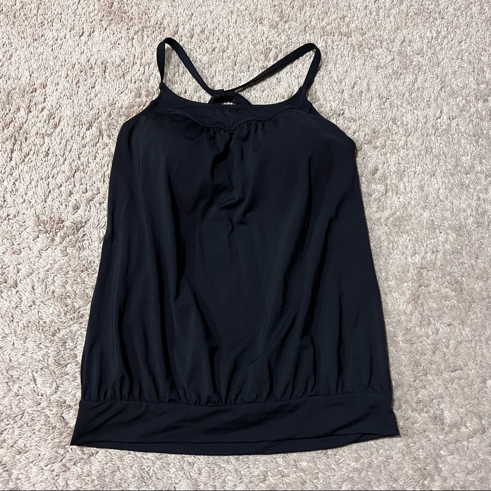 6L Lands End Blouson Tankini Top Swimsuit with built in molded cup modesty pads